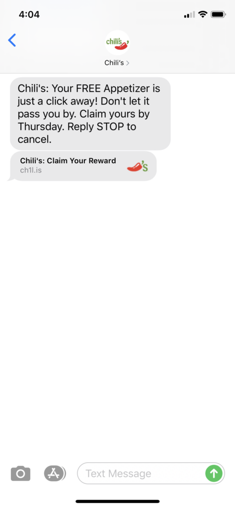 Chili’s Text Message Marketing Example - 09.01.2020