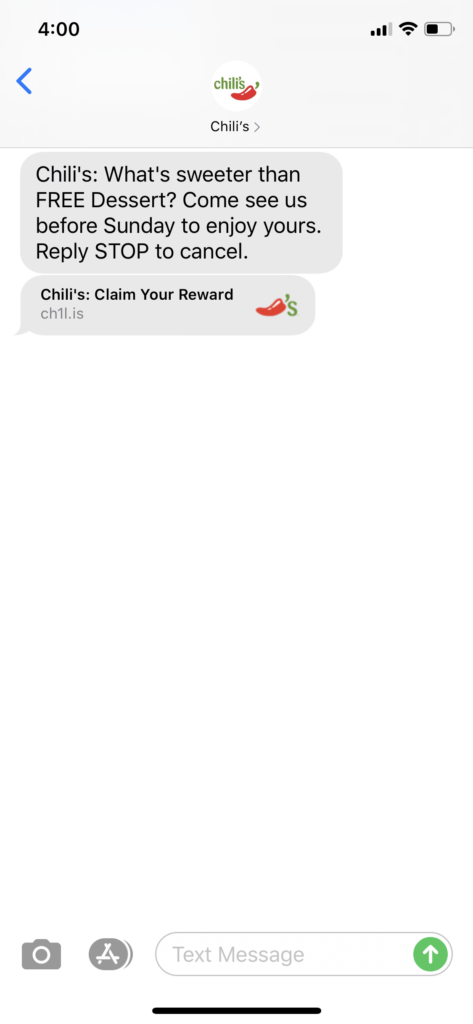 Chili’s Text Message Marketing Example - 09.04.2020