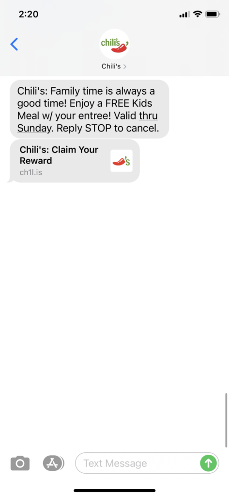 Chili’s Text Message Marketing Example - 09.18.2020