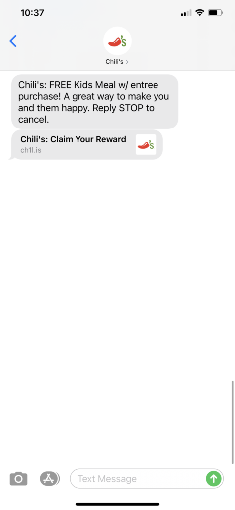 Chili’s Text Message Marketing Example - 09.21.2020