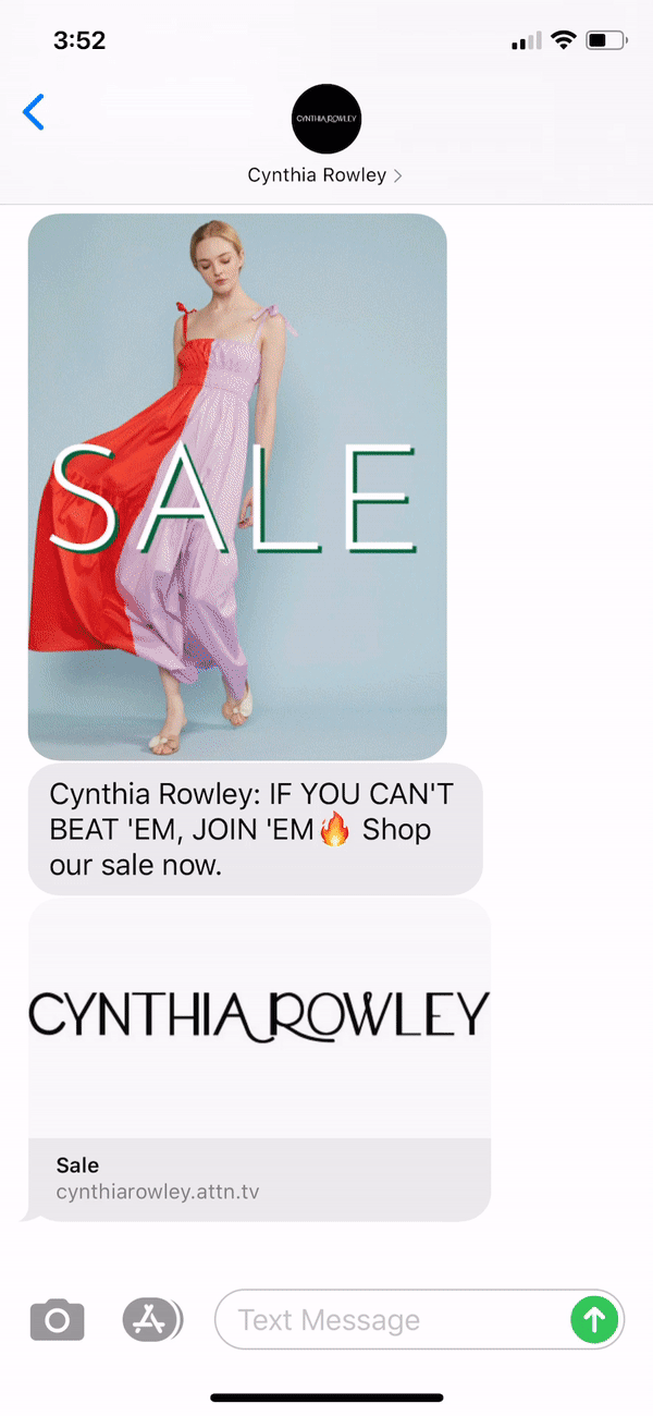 Cynthia Rowley Text Message Marketing Example - 09.04.2020