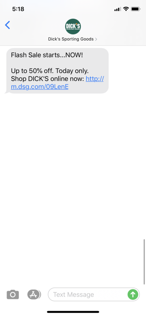Dick’s Sporting Goods Text Message Marketing Example - 09.09.2020