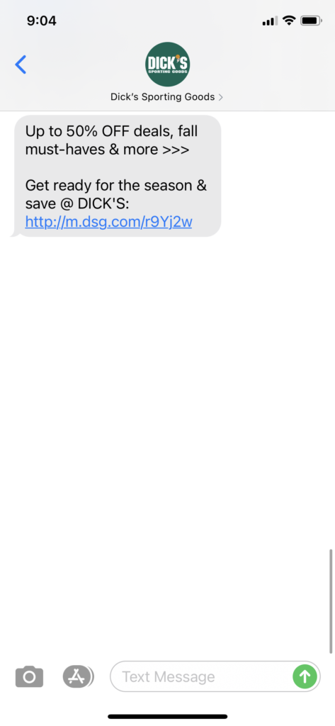 Dick’s Sporting Goods Text Message Marketing Example - 09.24.2020