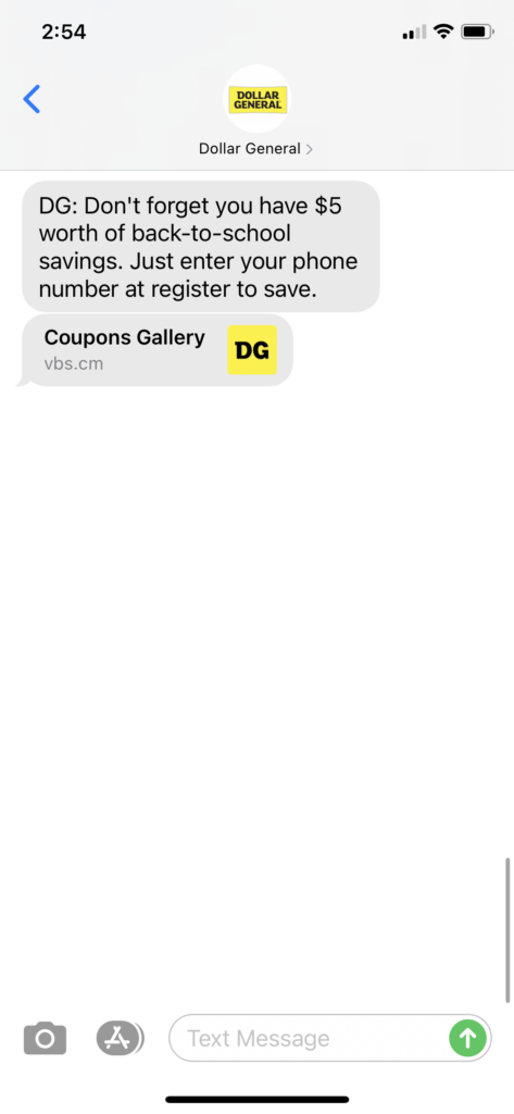 Dollar General Text Message Marketing Example - 09.17.2020