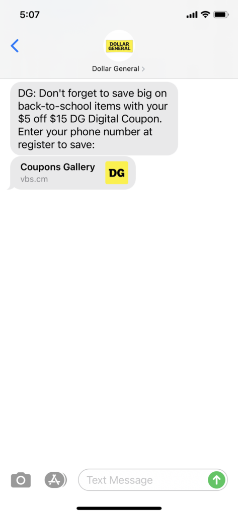 Dollar General Text Message Marketing Example - 09.22.2020