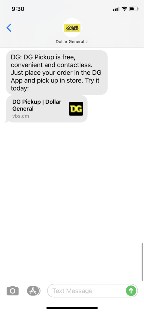 Dollar General Text Message Marketing Example - 09.28.2020