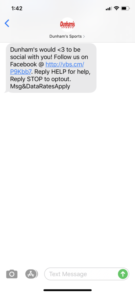 Dunham’s Text Message Marketing Example - 09.02.2020