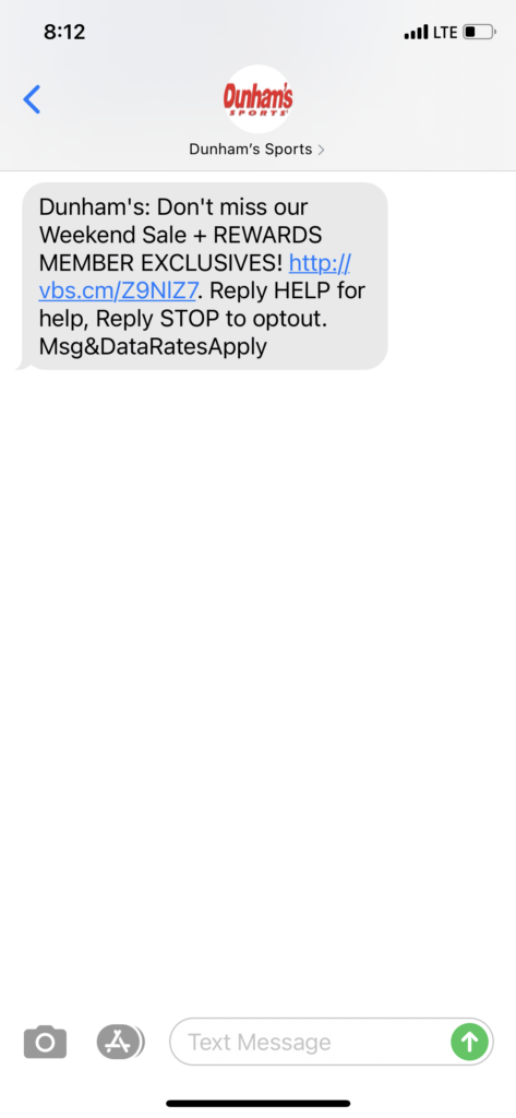 Dunham’s Text Message Marketing Example - 09.26.2020
