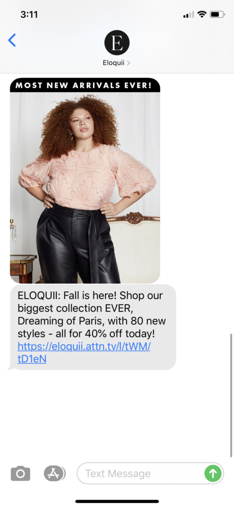 Eloquii Text Message Marketing Example - 09.08.2020