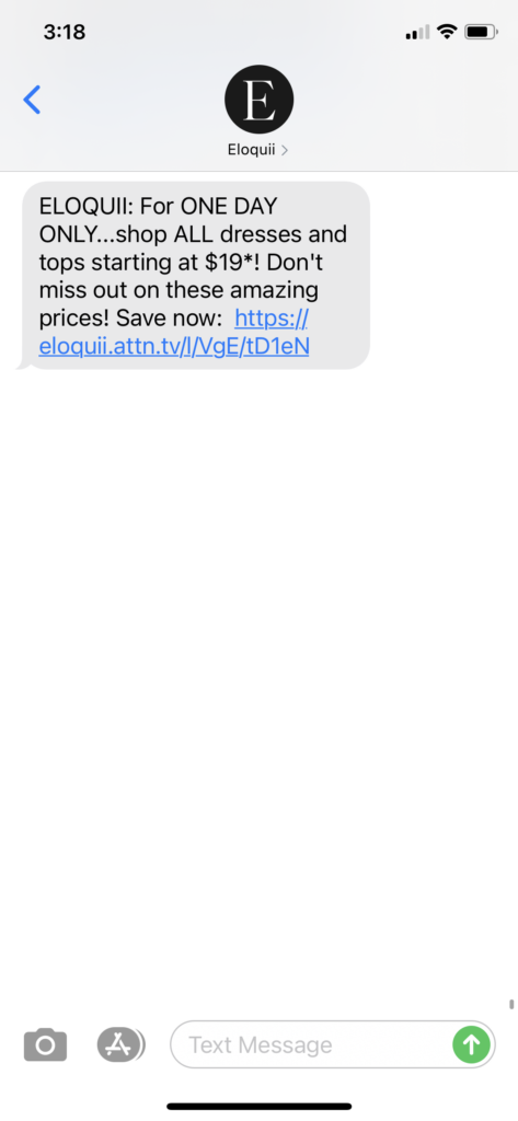 Eloquii Text Message Marketing Example - 09.16.2020