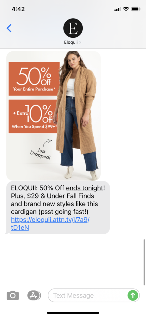 Eloquii Text Message Marketing Example - 09.23.2020