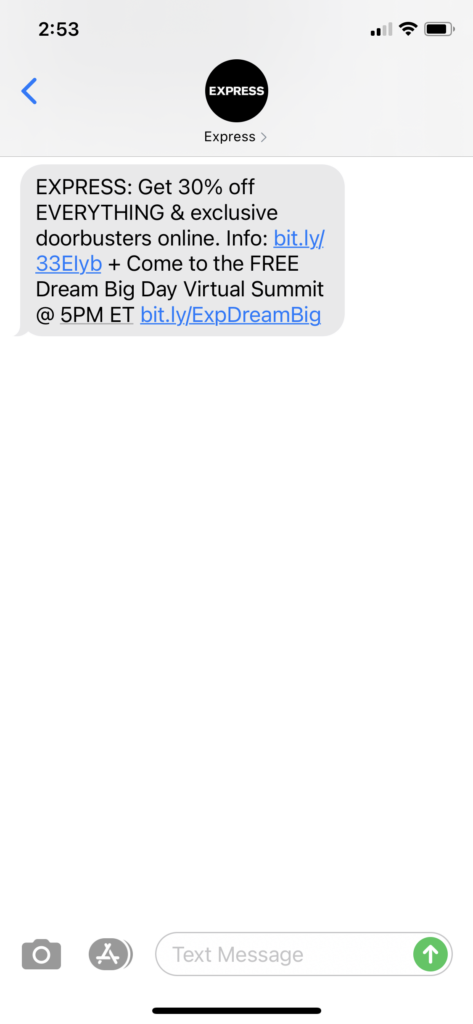 Express Text Message Marketing Example - 09.17.2020