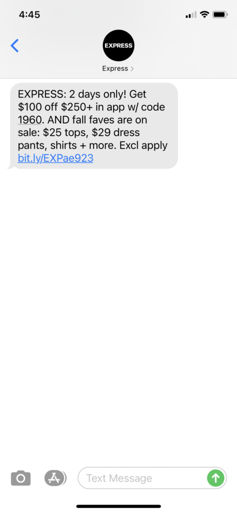 Express Text Message Marketing Example - 09.23.2020