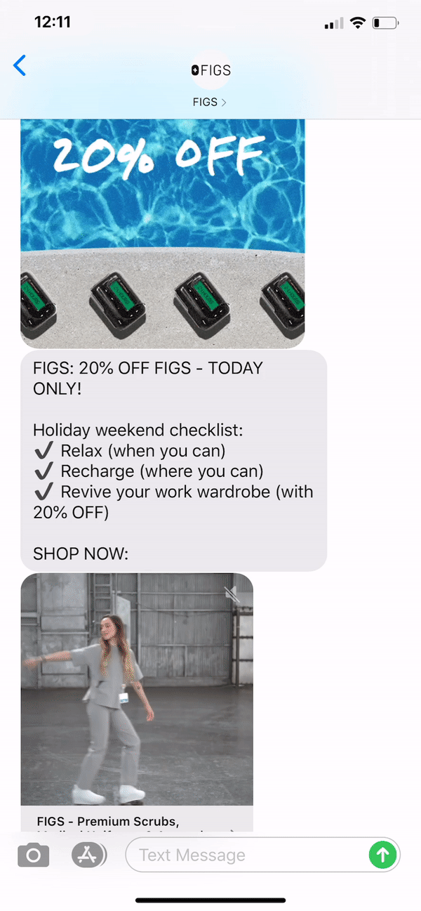FIGS Text Message Marketing Example - 09.07.2020