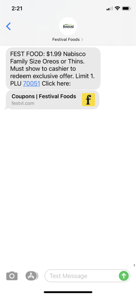 Festival Foods Text Message Marketing Example - 09.18.2020