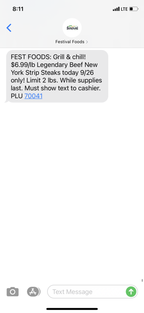 Festival Foods Text Message Marketing Example - 09.26.2020