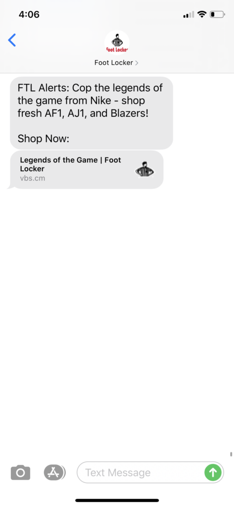 Foot Locker Text Message Marketing Example - 09.13.2020