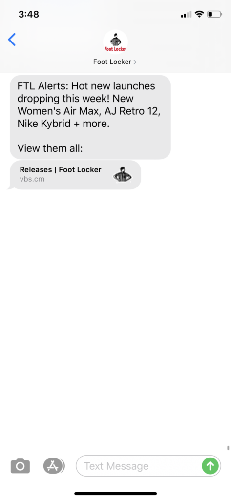 Foot Locker Text Message Marketing Example - 09.14.2020