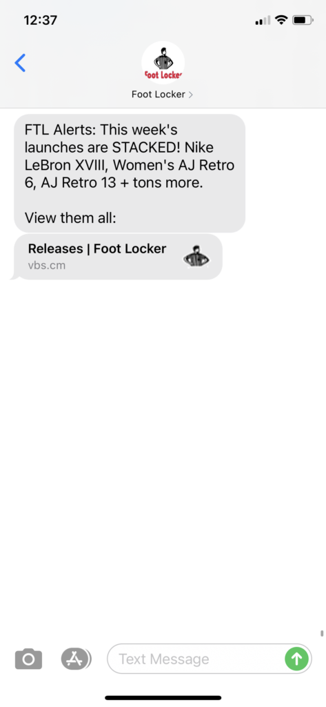 Foot Locker Text Message Marketing Example - 09.21.2020