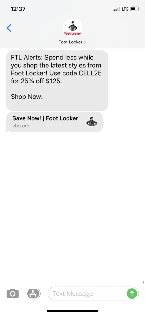 Foot Locker Text Message Marketing Example - 09.24.2020