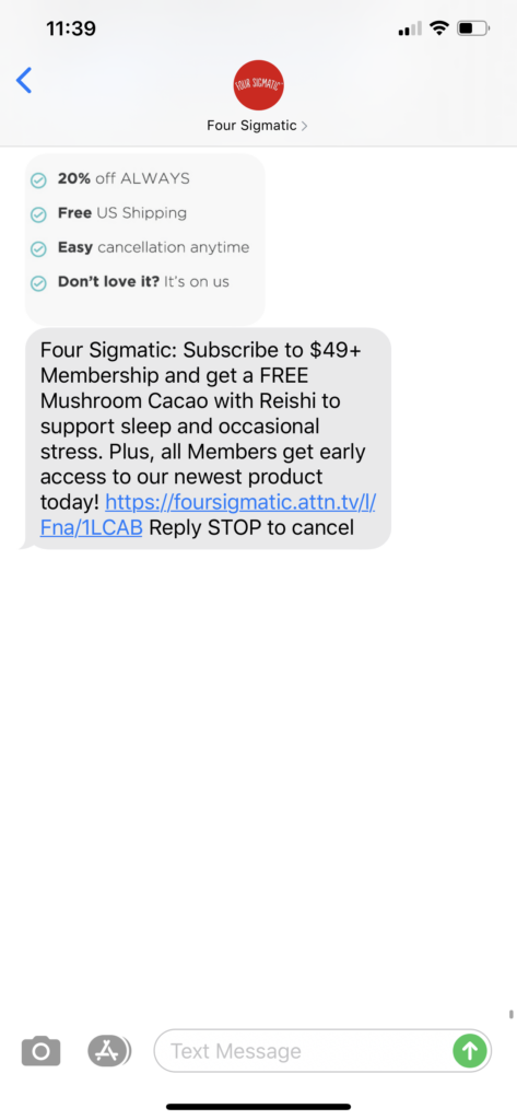Four Sigmatic Text Message Marketing Example - 09.08.2020