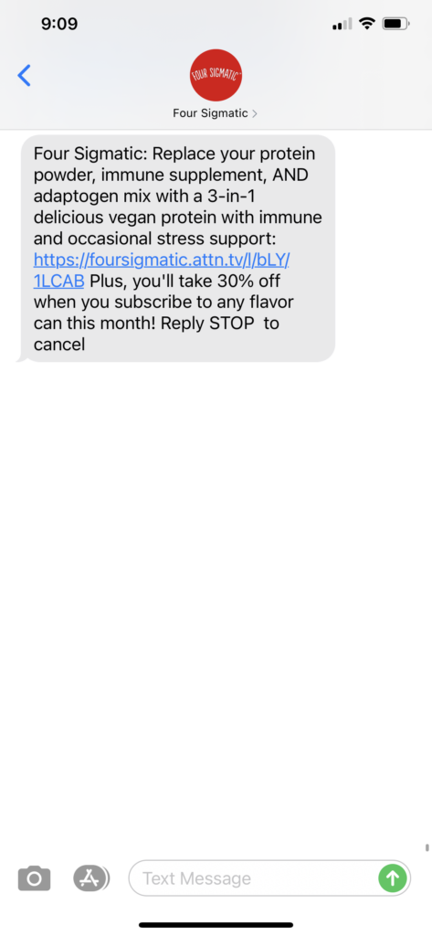 Four Sigmatic Text Message Marketing Example - 09.23.2020