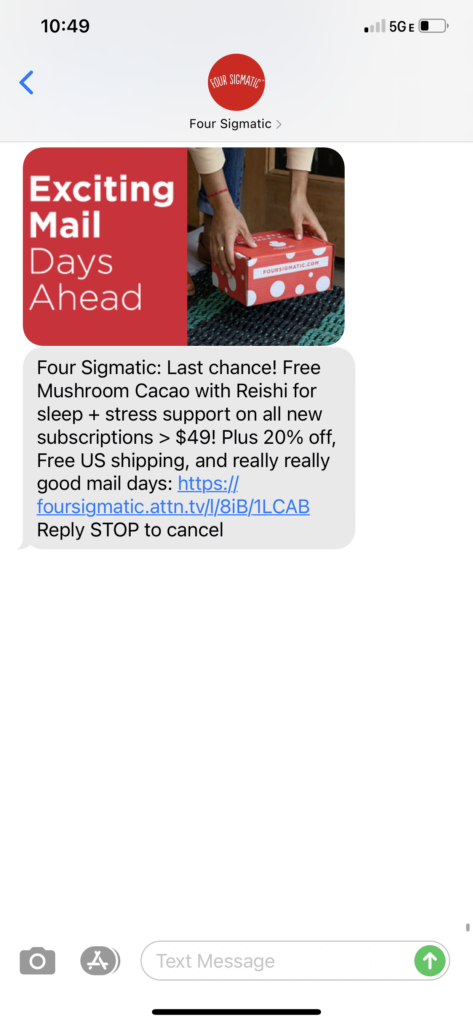 Four Sigmatic Text Message Marketing Example - 09.27.2020