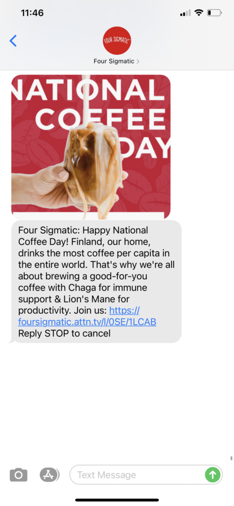Four Sigmatic Text Message Marketing Example - 09.29.2020
