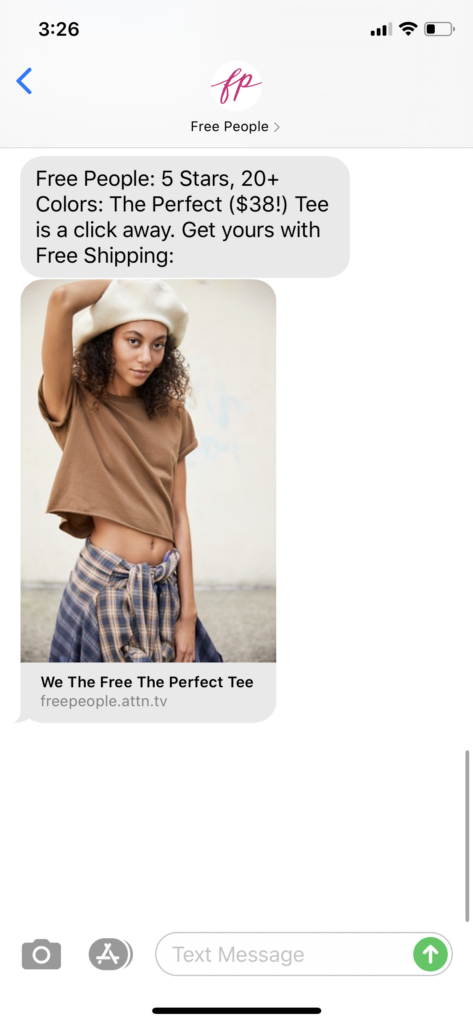 Free People Text Message Marketing Example - 09.15.2020