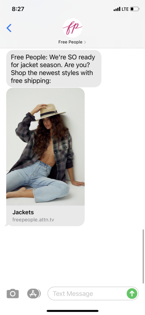 Free People Text Message Marketing Example - 09.25.2020