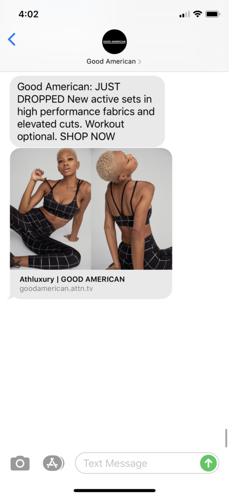 Good American Text Message Marketing Example - 09.01.2020