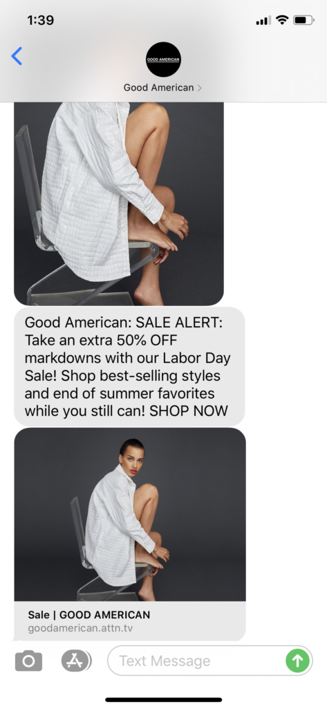 Good American Text Message Marketing Example - 09.02.2020