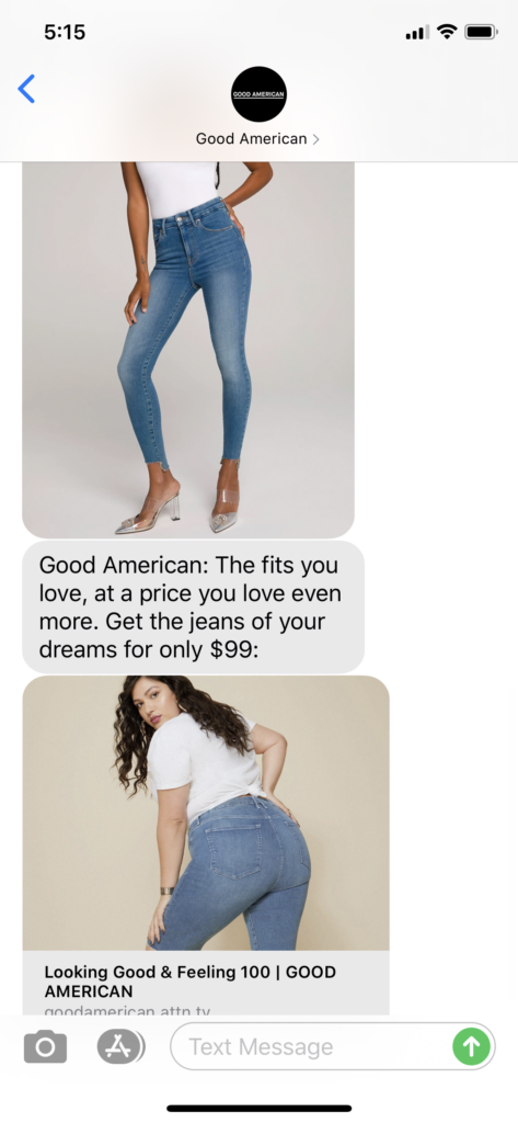 Good American Text Message Marketing Example - 09.09.2020