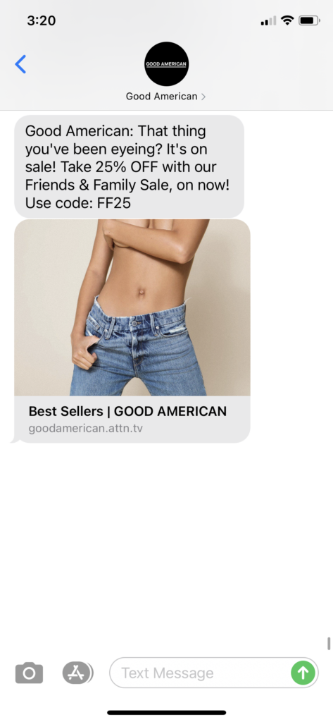Good American Text Message Marketing Example - 09.16.2020