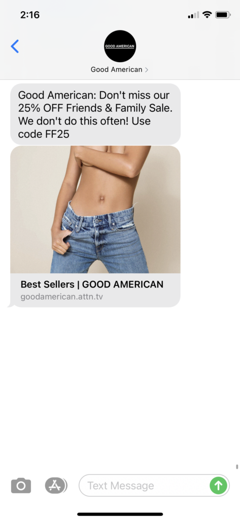 Good American Text Message Marketing Example - 09.18.2020
