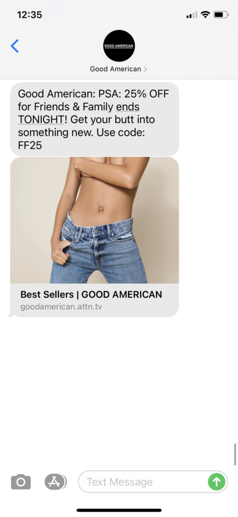 Good American Text Message Marketing Example - 09.21.2020