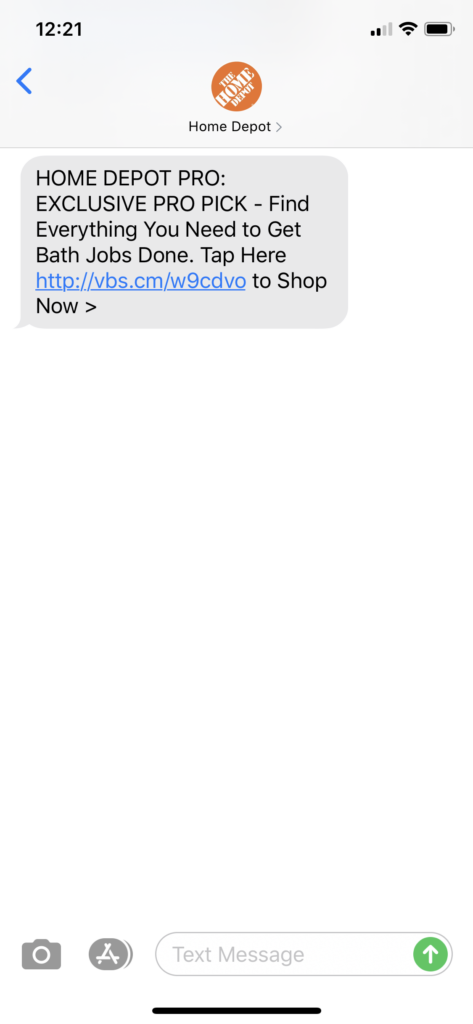 Home Depot Text Message Marketing Example2 - 09.08.2020