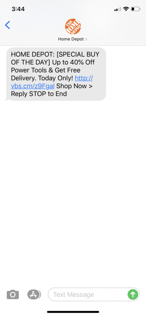 Home Depot Text Message Marketing Example3 - 09.14.2020