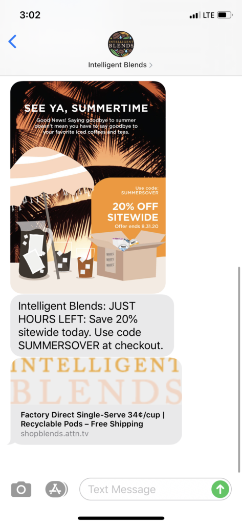 Intelligent Blends Text Message Marketing Example - 08.31.2020
