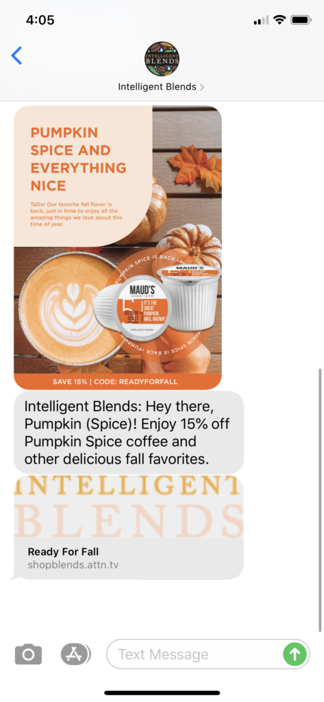 Intelligent Blends Text Message Marketing Example - 09.01.2020