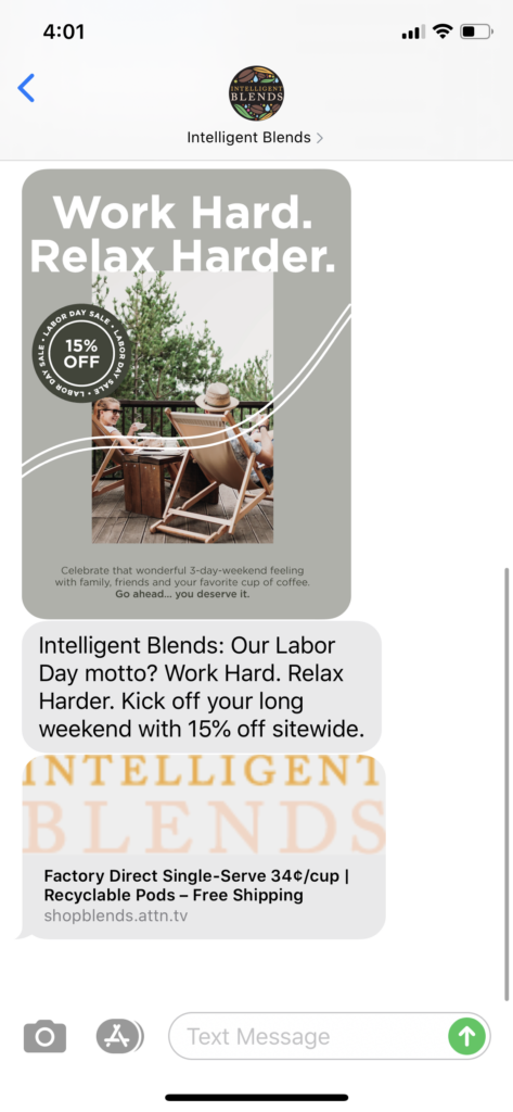 Intelligent Blends Text Message Marketing Example - 09.04.2020