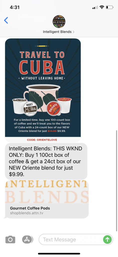 Intelligent Blends Text Message Marketing Example - 09.12.2020