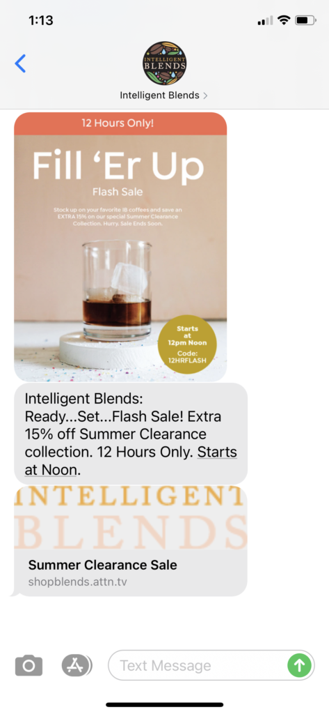 Intelligent Blends Text Message Marketing Example - 09.19.2020