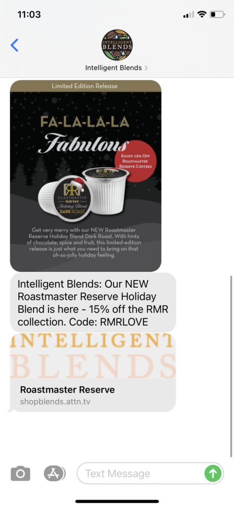 Intelligent Blends Text Message Marketing Example - 09.22.2020