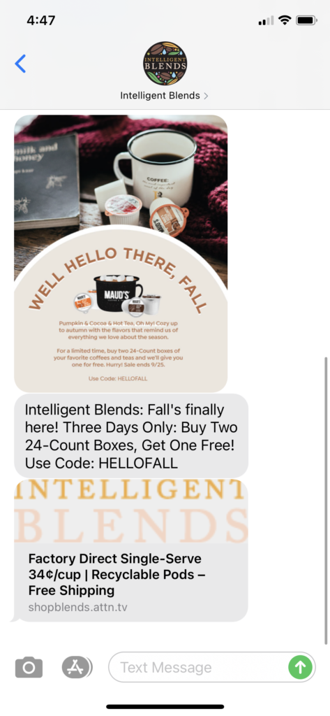Intelligent Blends Text Message Marketing Example - 09.23.2020