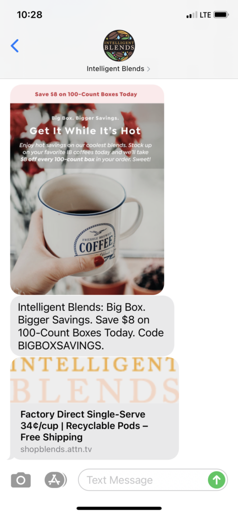 Intelligent Blends Text Message Marketing Example - 09.26.2020