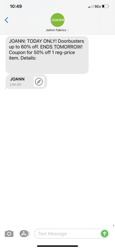 JoAnn Fabrics Text Message Marketing Example - 09.27.2020