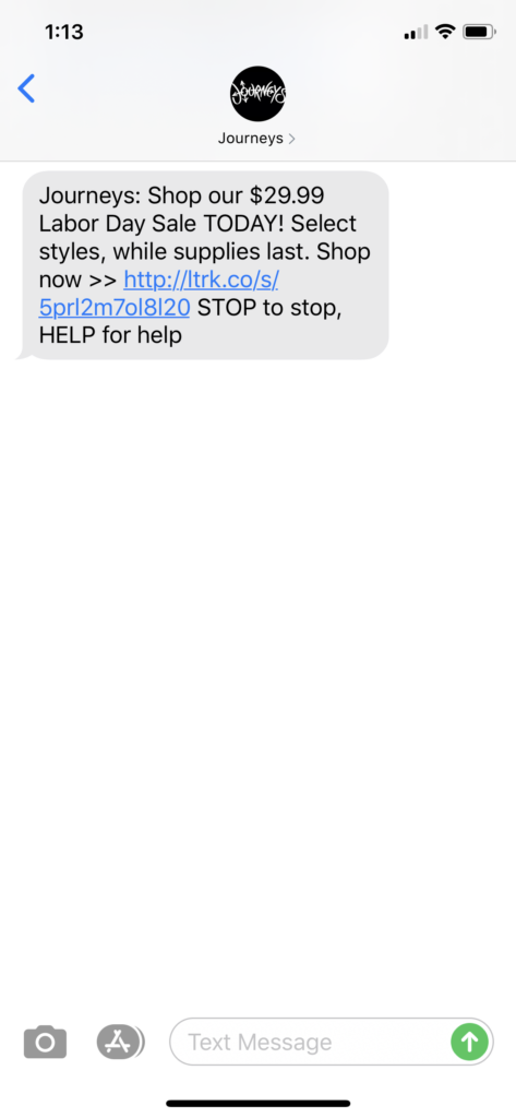 Journeys Text Message Marketing Example - 09.07.2020