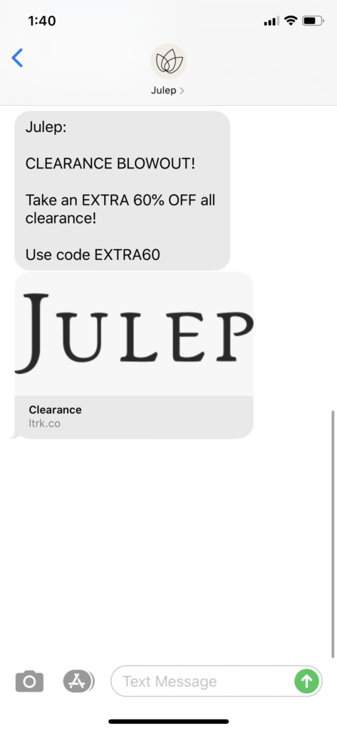 Julep Text Message Marketing Example - 09.02.2020
