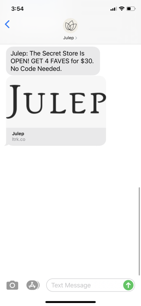Julep Text Message Marketing Example - 09.04.2020